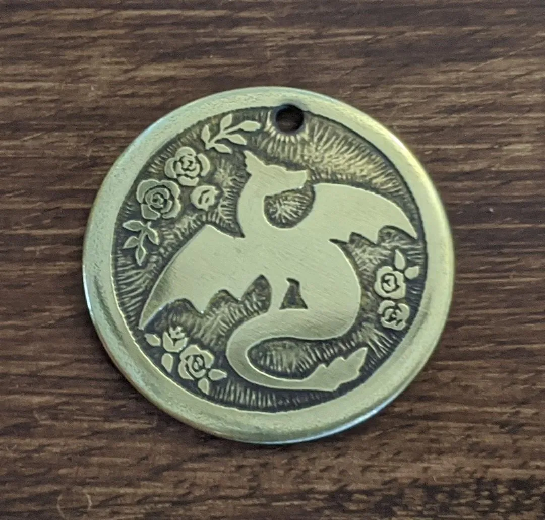 Dragon with Flowers Pet Tag