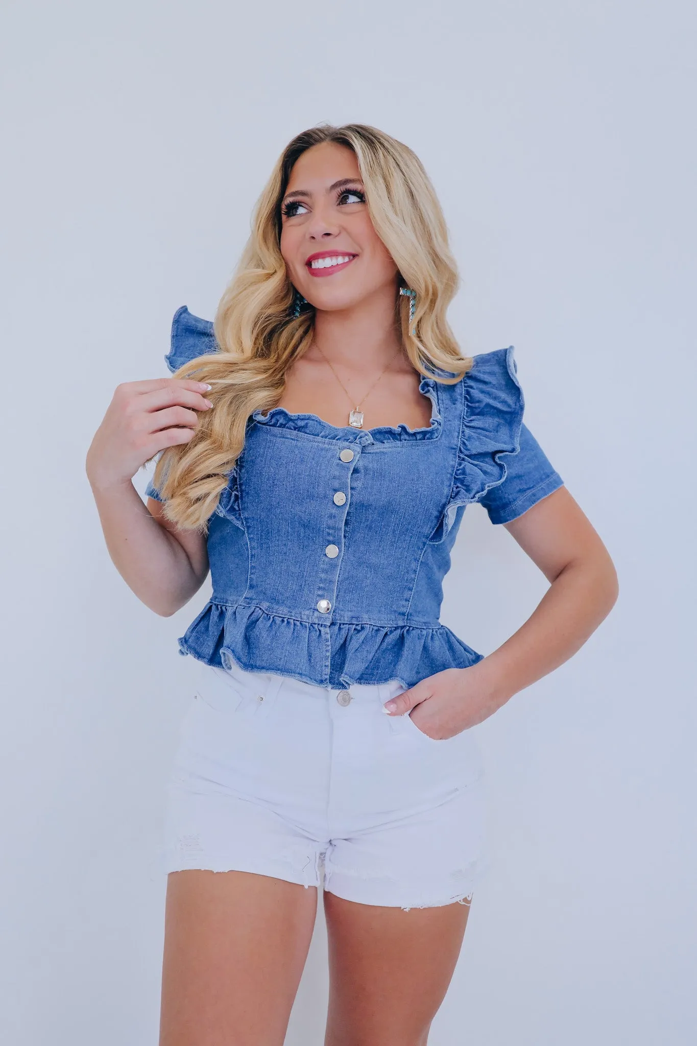 Dreamy Denim Ruffled Crop Top - 2 Colors