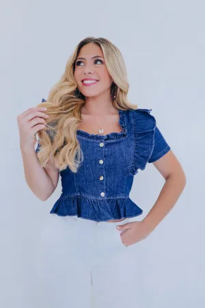 Dreamy Denim Ruffled Crop Top - 2 Colors