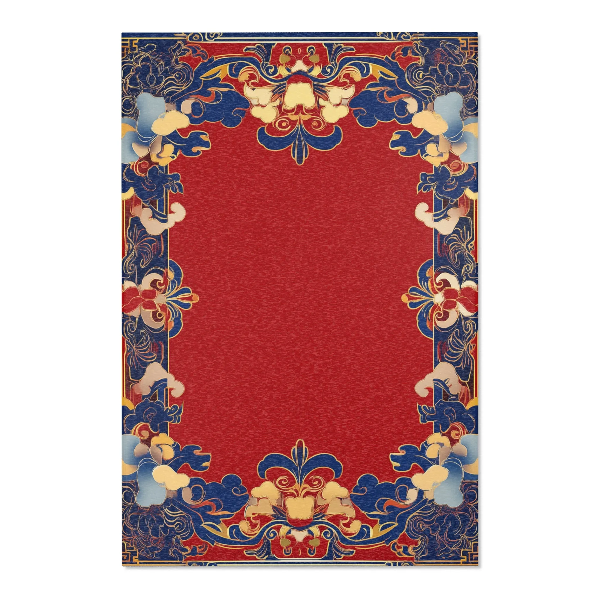 Elegant Chinoiserie Red & Blue Accent Rug