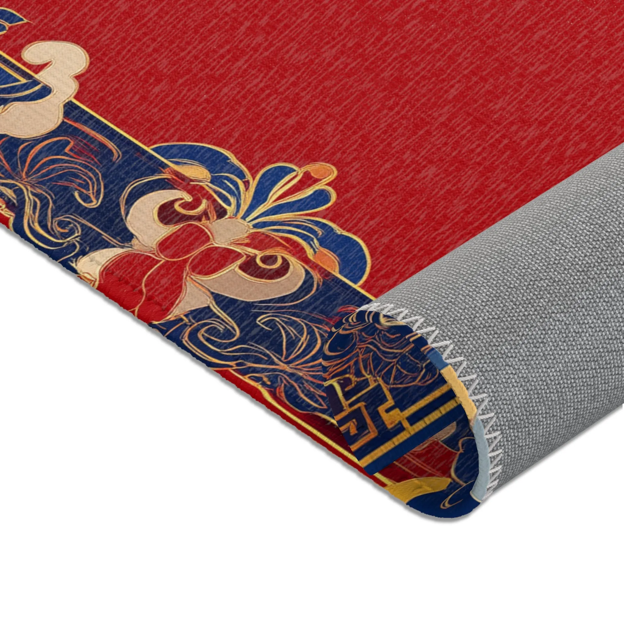Elegant Chinoiserie Red & Blue Accent Rug