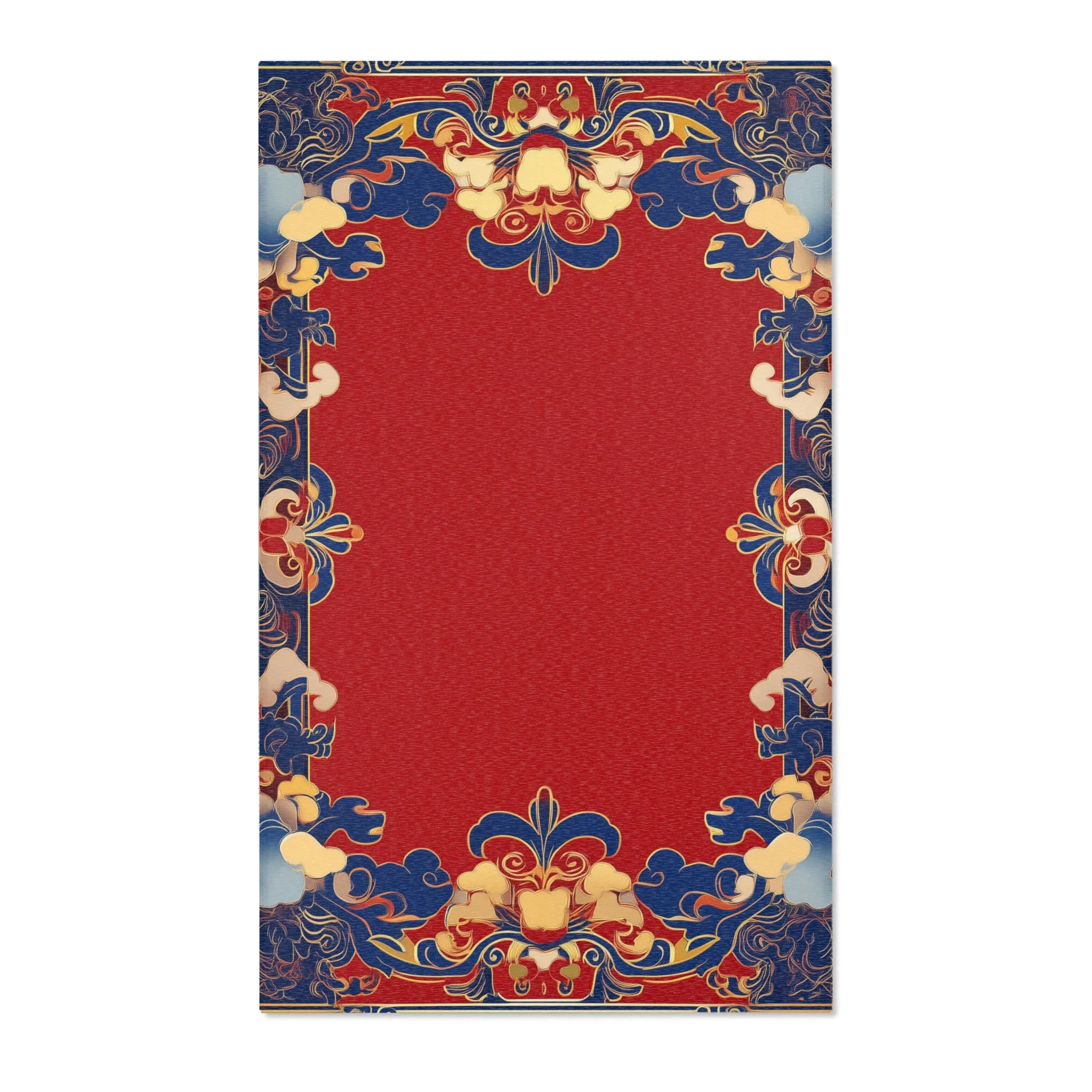 Elegant Chinoiserie Red & Blue Accent Rug