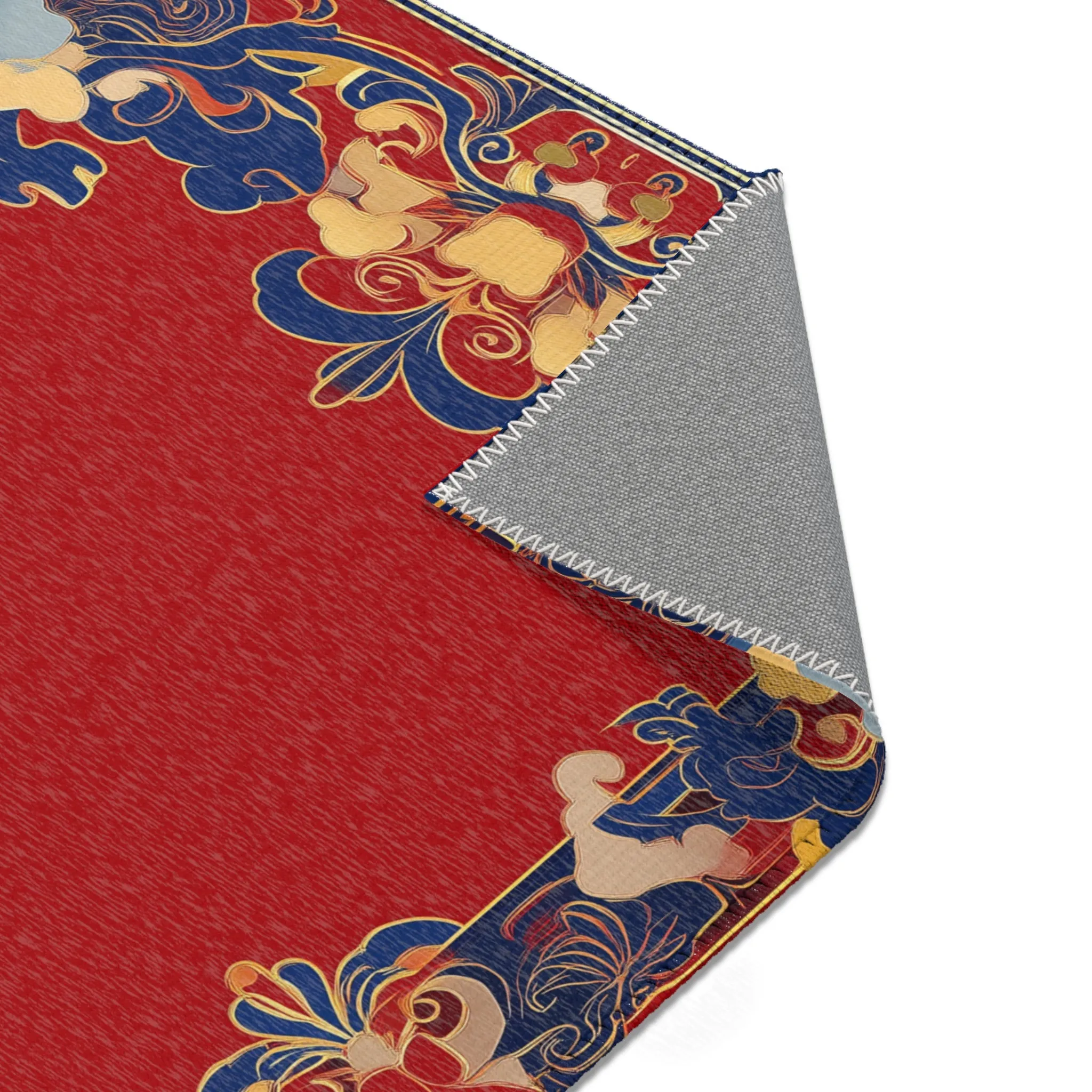 Elegant Chinoiserie Red & Blue Accent Rug