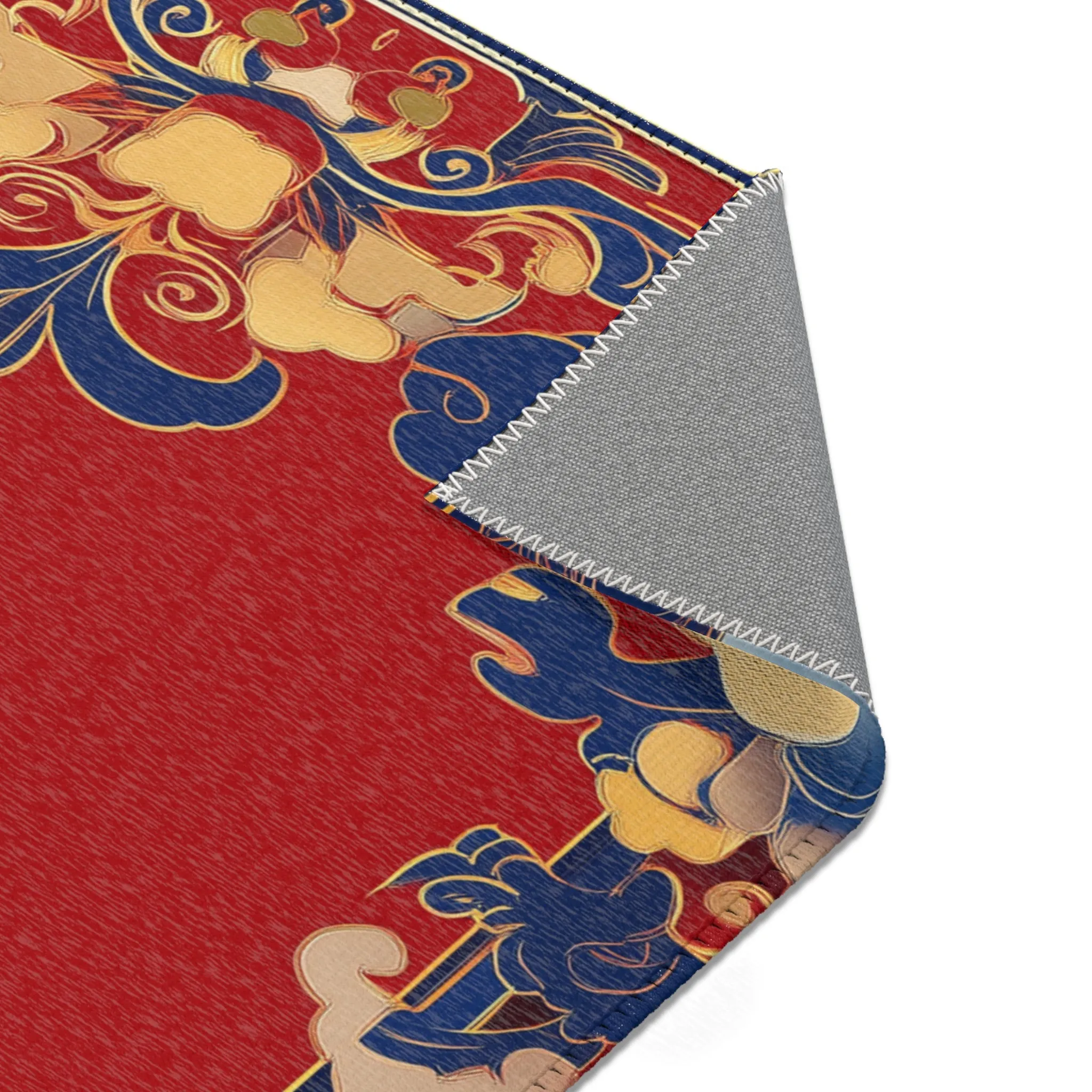 Elegant Chinoiserie Red & Blue Accent Rug