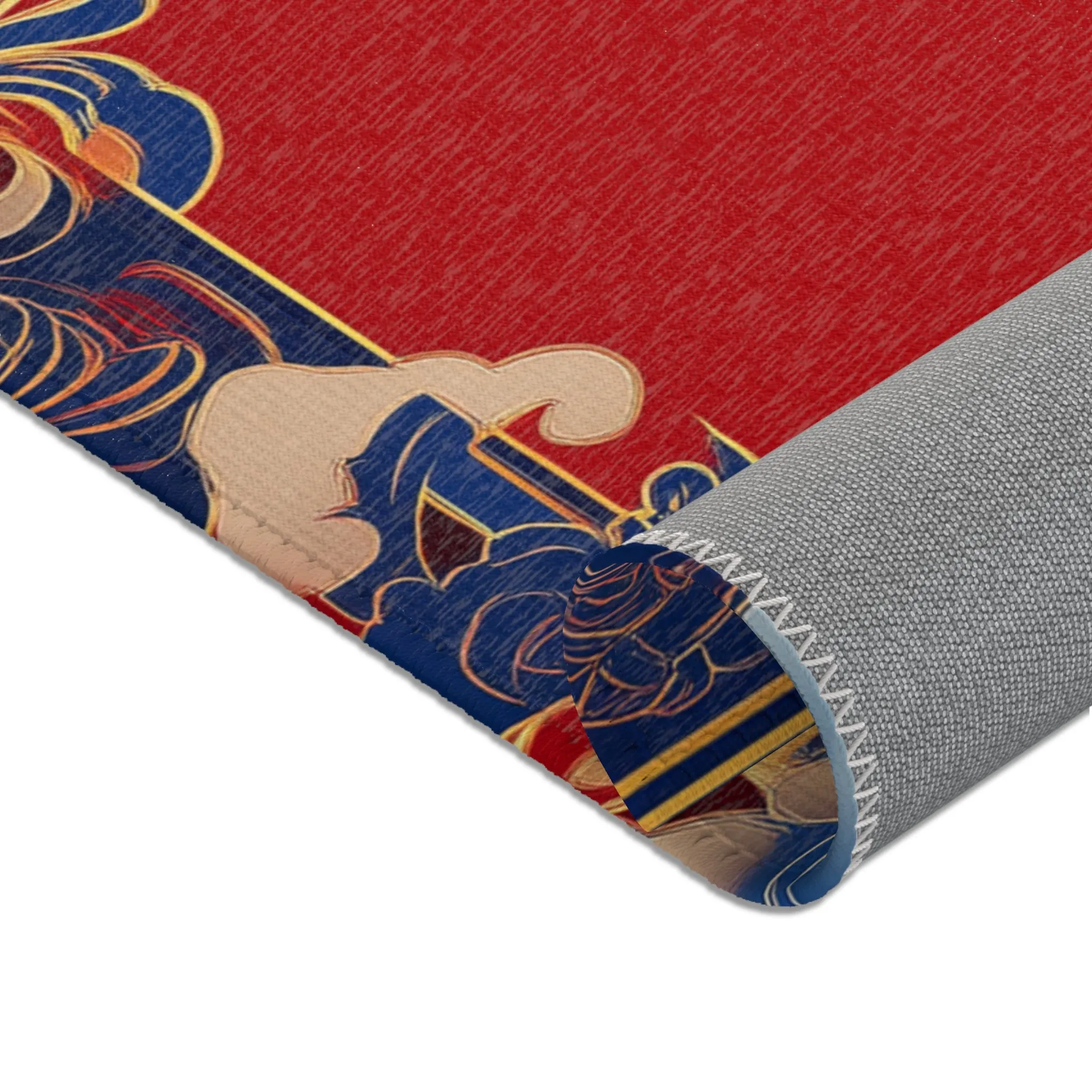 Elegant Chinoiserie Red & Blue Accent Rug
