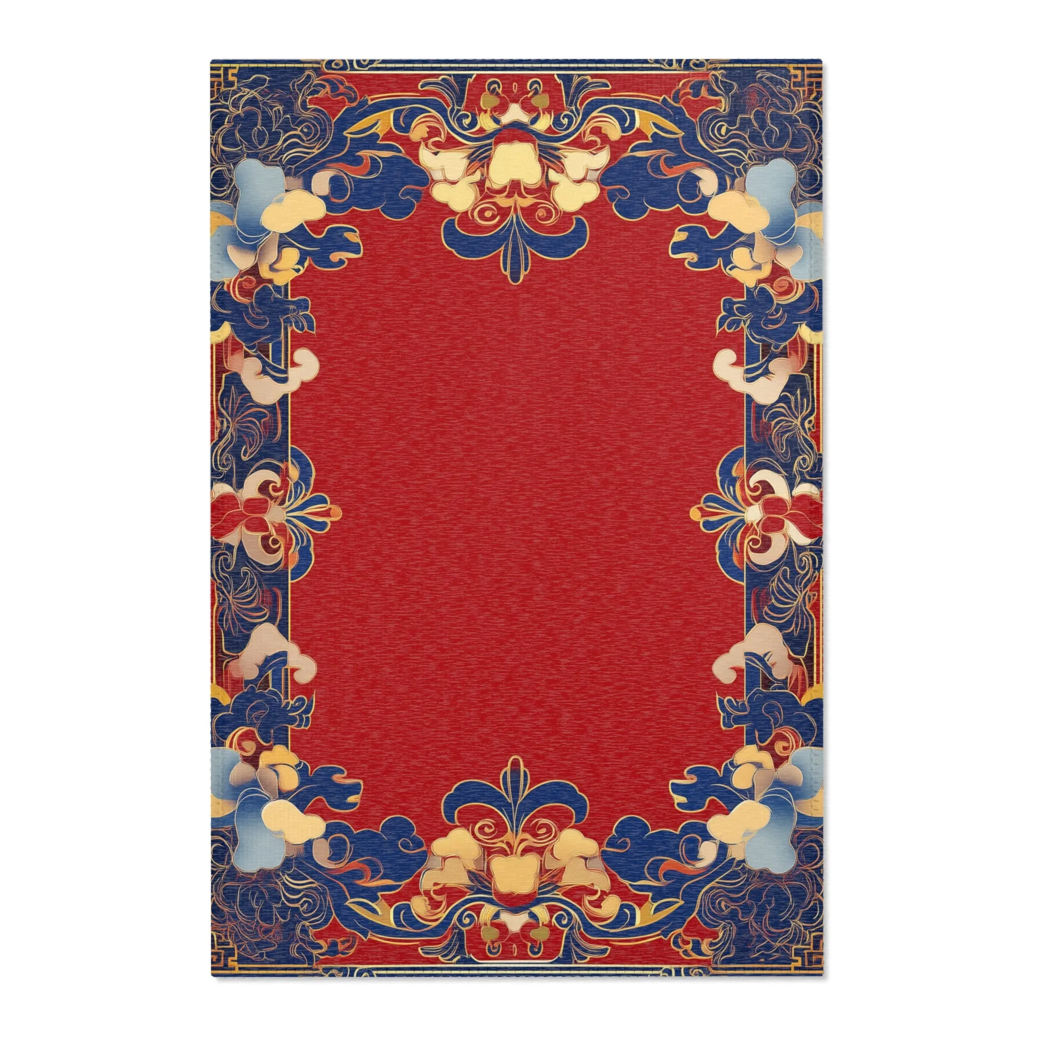 Elegant Chinoiserie Red & Blue Accent Rug