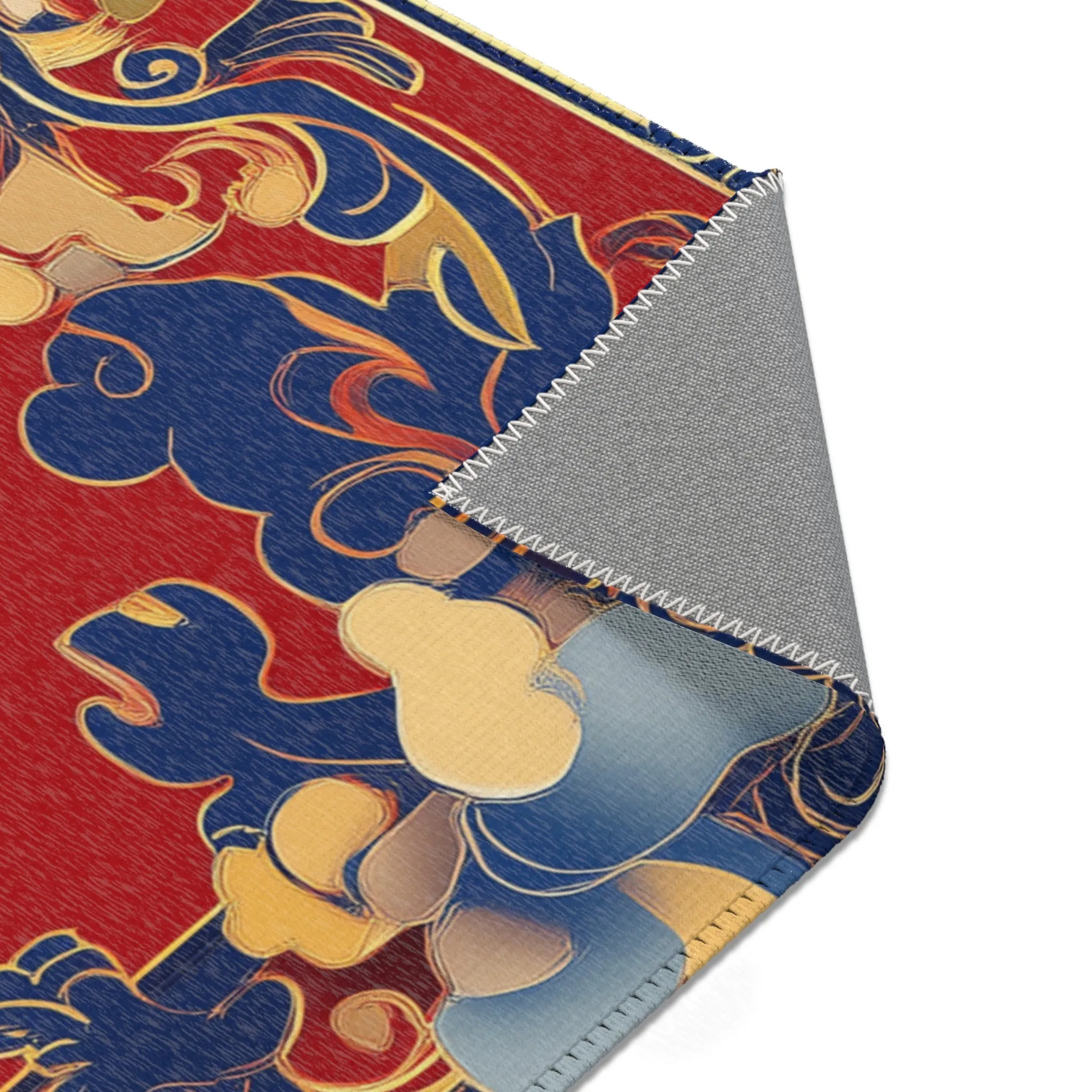 Elegant Chinoiserie Red & Blue Accent Rug
