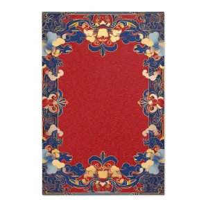 Elegant Chinoiserie Red & Blue Accent Rug
