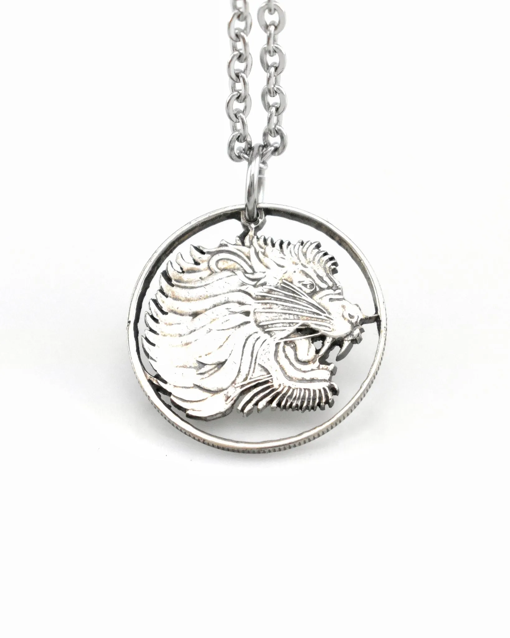 Ethiopia - Roaring Lion Cut Coin Pendant