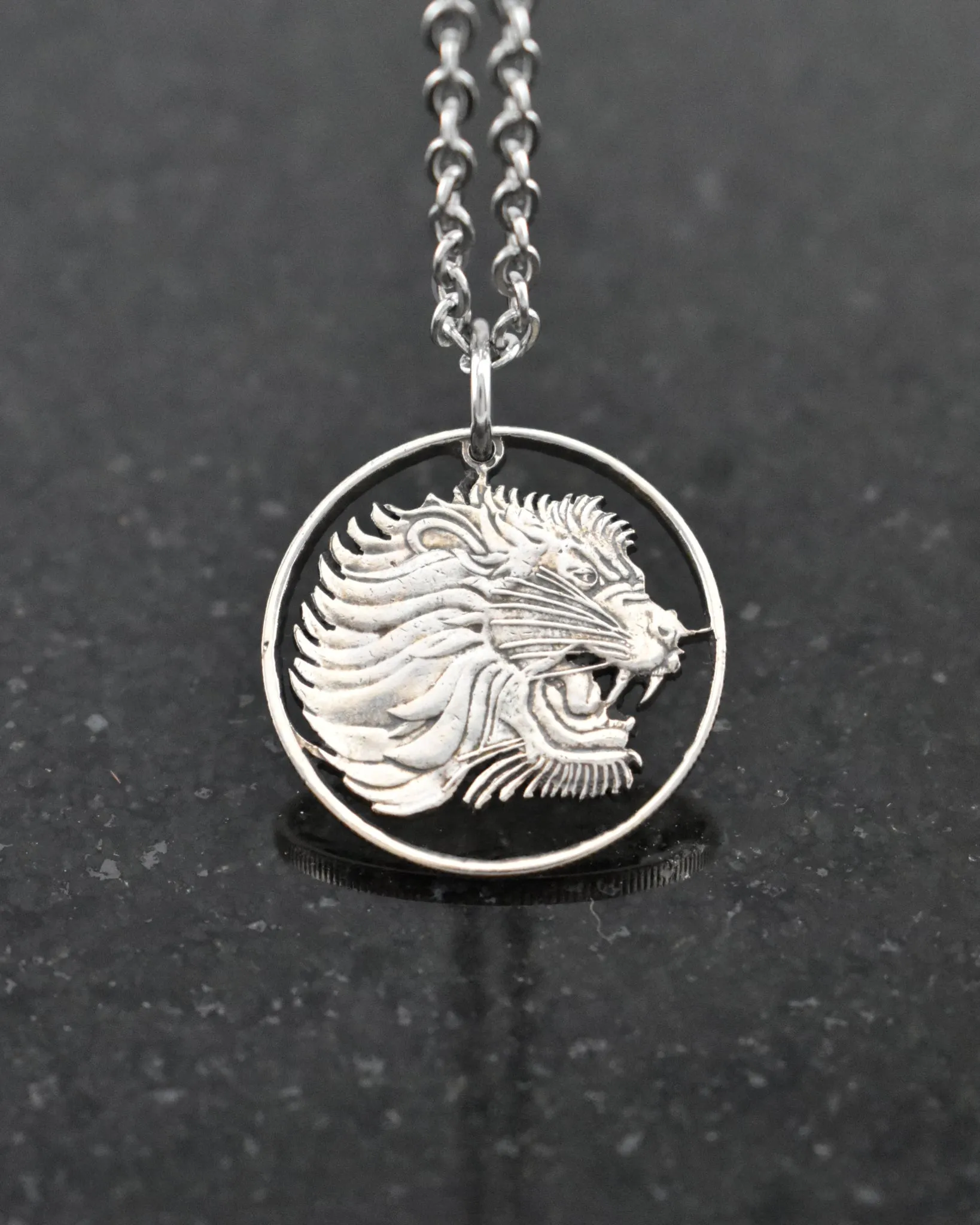 Ethiopia - Roaring Lion Cut Coin Pendant