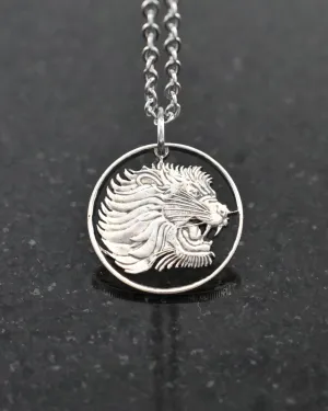 Ethiopia - Roaring Lion Cut Coin Pendant