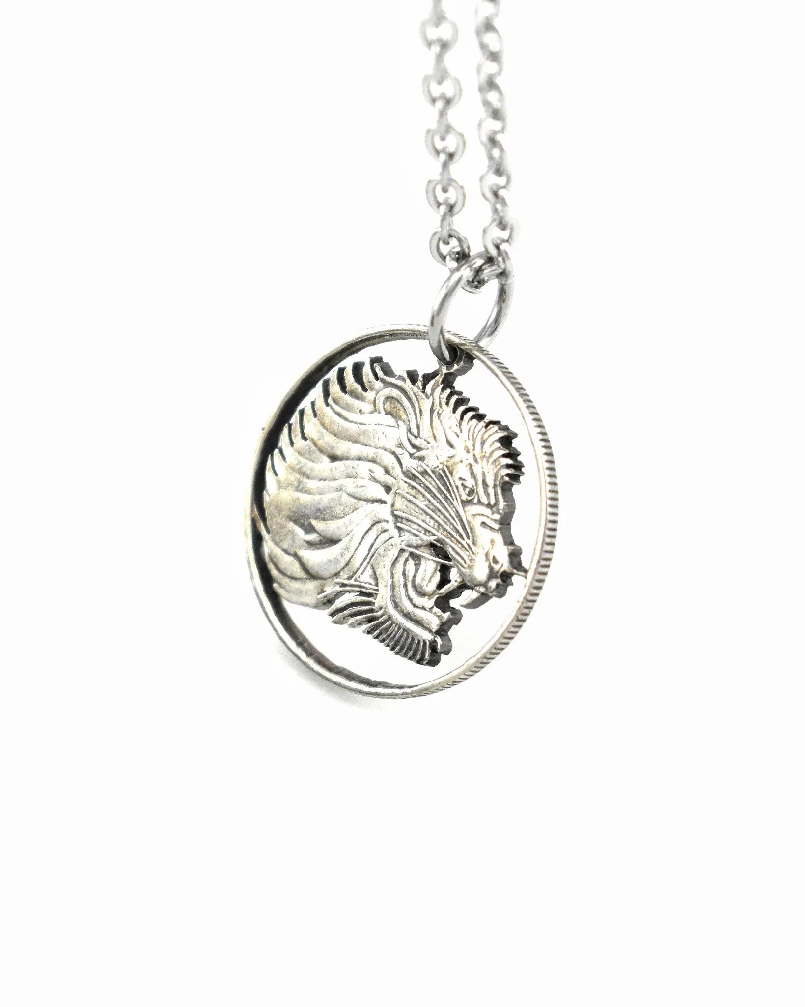 Ethiopia - Roaring Lion Cut Coin Pendant