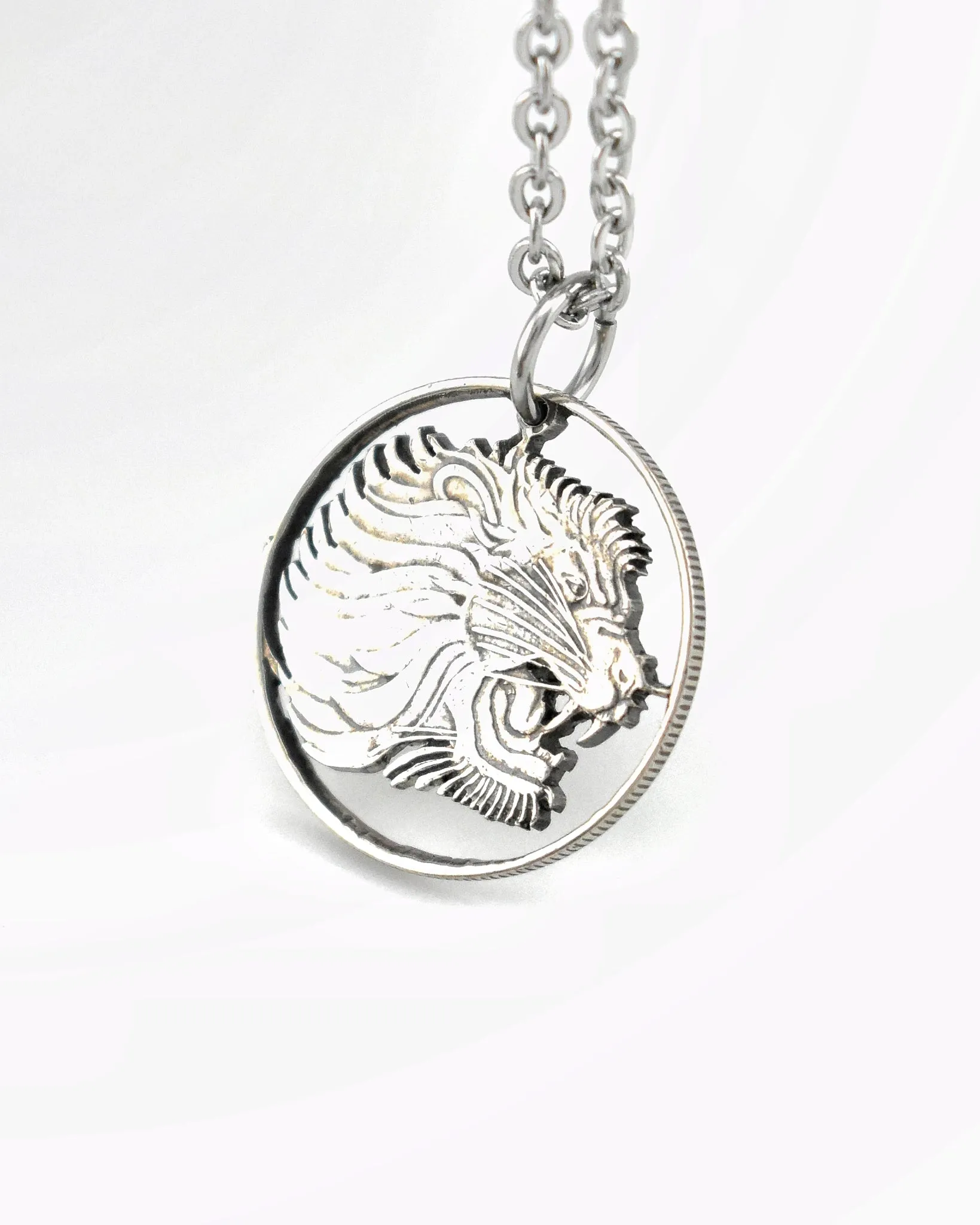 Ethiopia - Roaring Lion Cut Coin Pendant