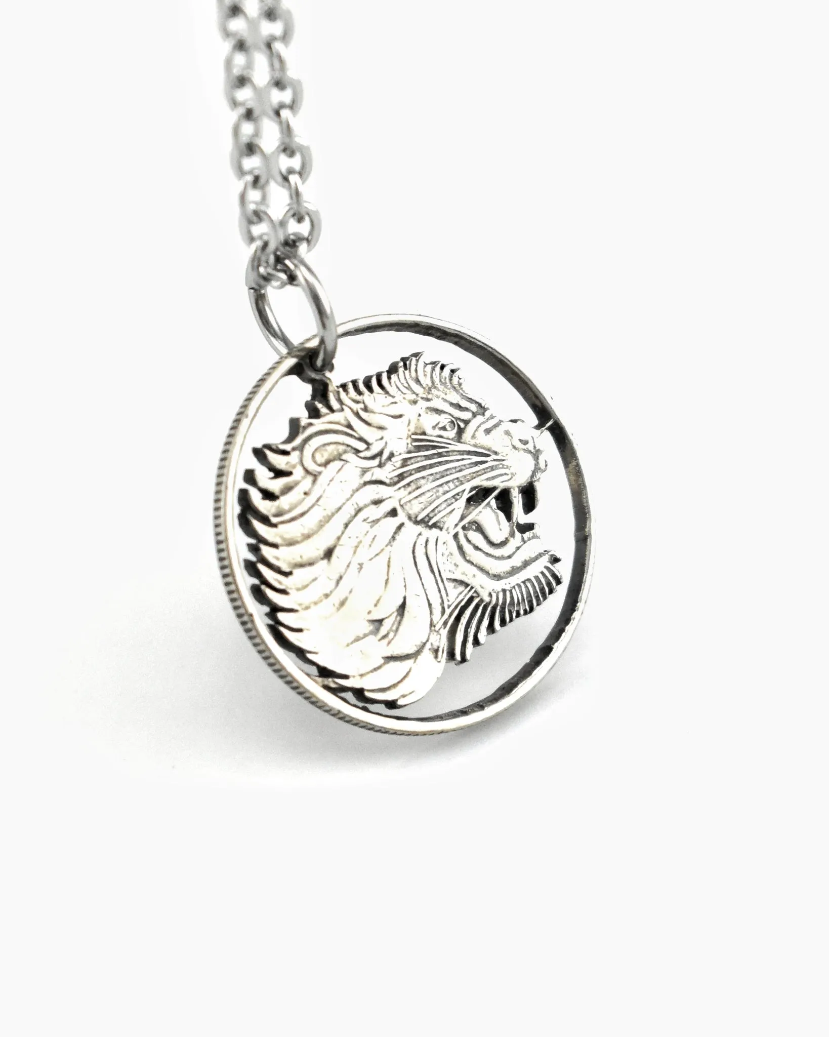Ethiopia - Roaring Lion Cut Coin Pendant