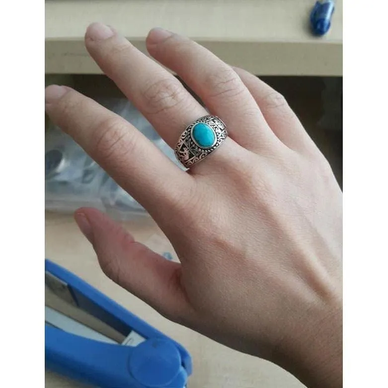Ethnic Turquoise Kokopelli Sterling Silver Ring