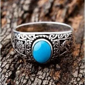Ethnic Turquoise Kokopelli Sterling Silver Ring