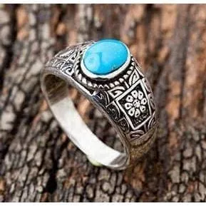 Ethnic Turquoise Kokopelli Sterling Silver Ring