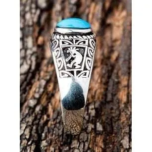 Ethnic Turquoise Kokopelli Sterling Silver Ring