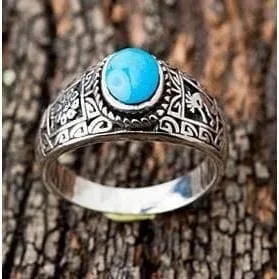 Ethnic Turquoise Kokopelli Sterling Silver Ring