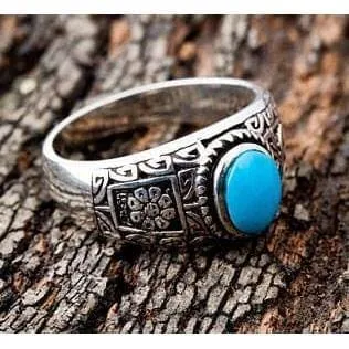 Ethnic Turquoise Kokopelli Sterling Silver Ring