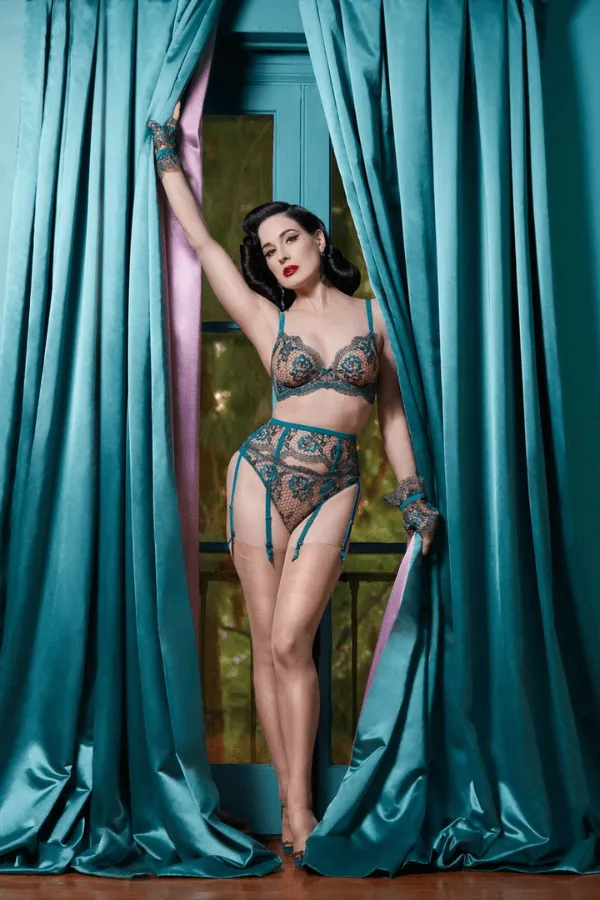 Evelina Lurex Suspender - Peacock