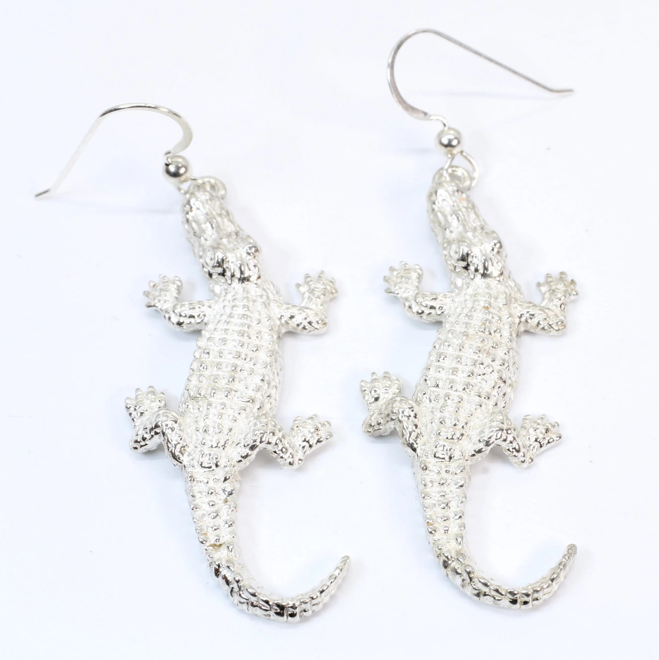 Extra Large Size Alligator Dangle Earrings in 925 Sterling Silver