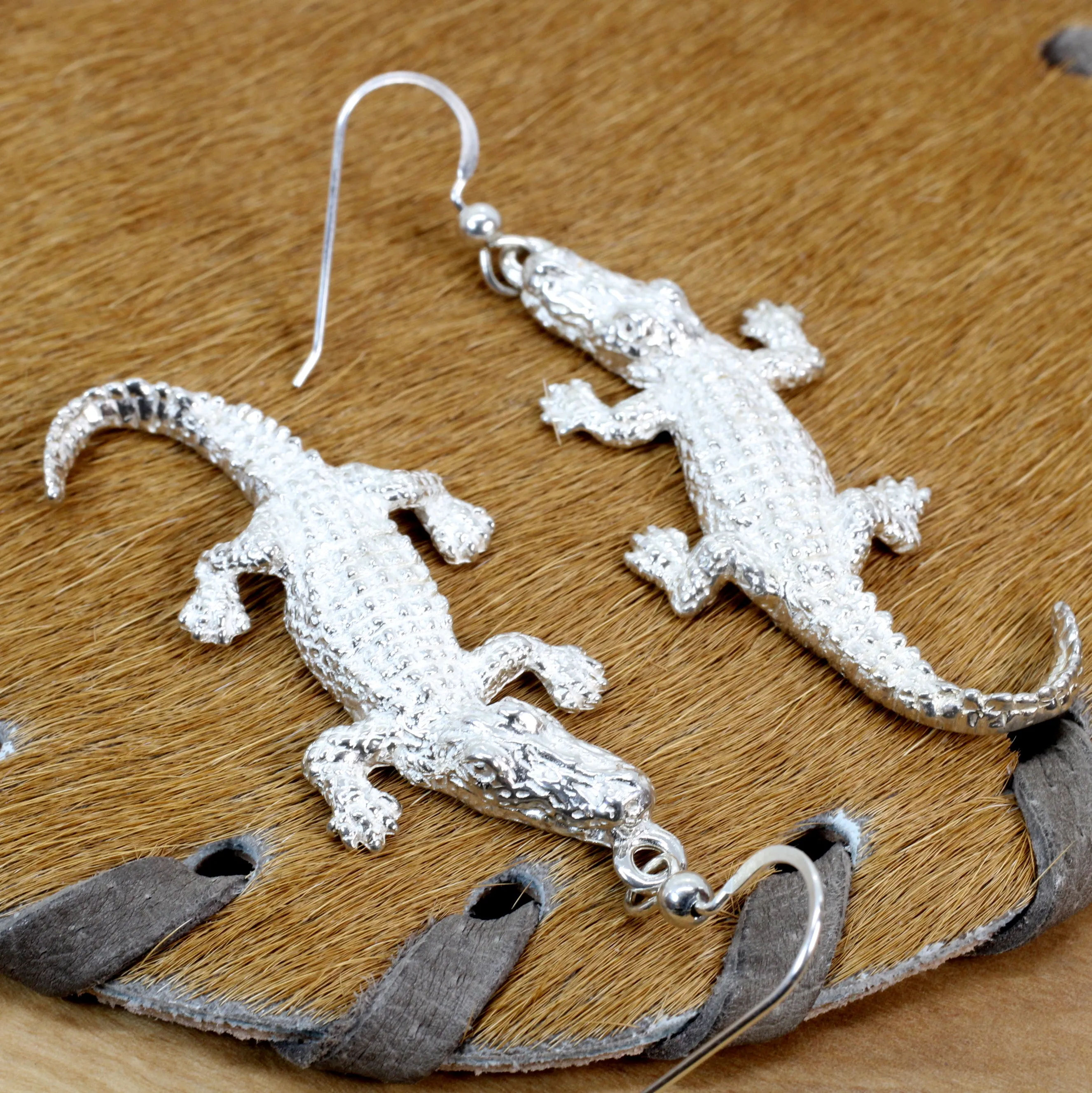 Extra Large Size Alligator Dangle Earrings in 925 Sterling Silver