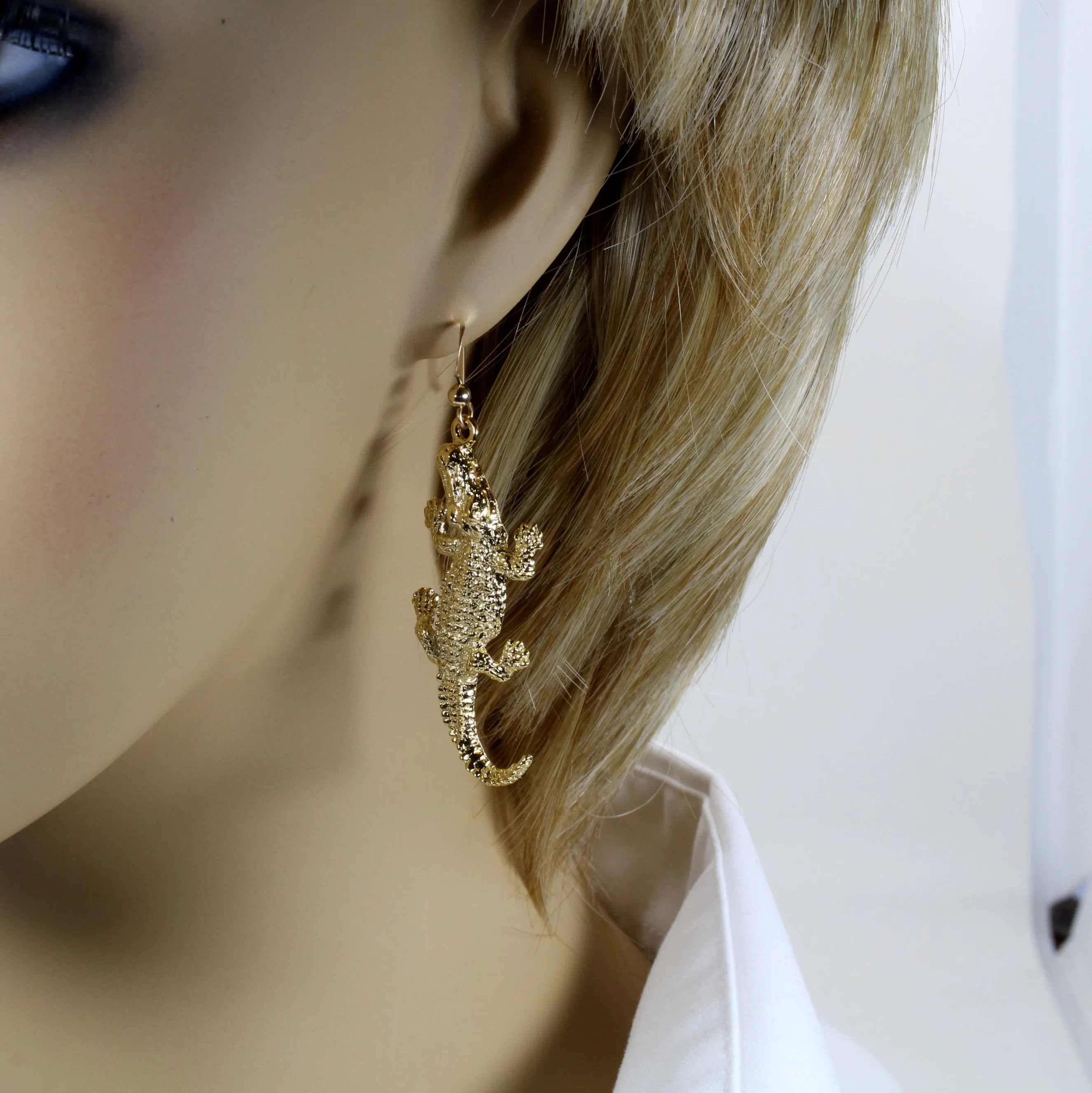 Extra Large Size Alligator Earrings in 14kt Gold Vermeil for gator lover gift