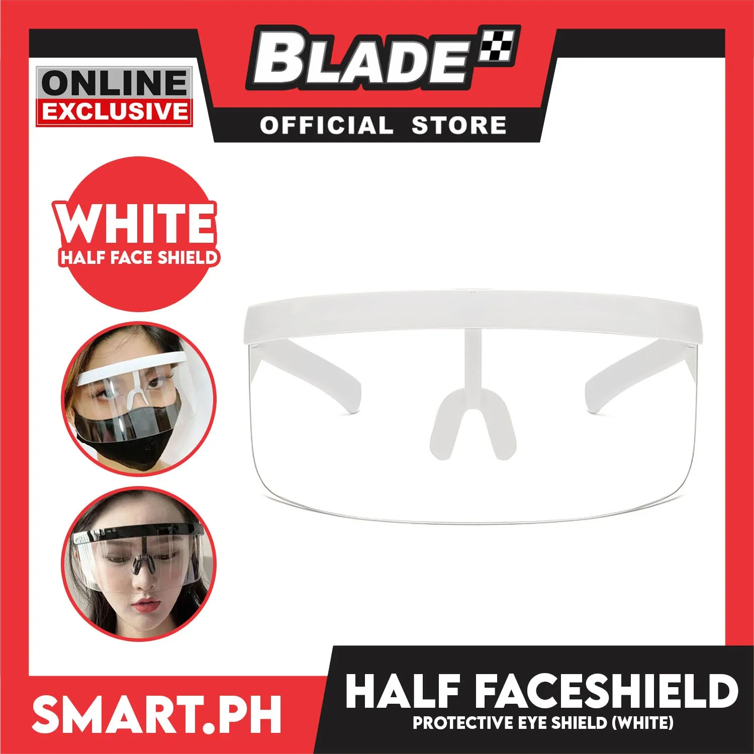 Face Shield Half Acrylic, Protection Windproof Clear View Half Face Eye Shield Multifunction Travel HD Lenses Outdoor (White)