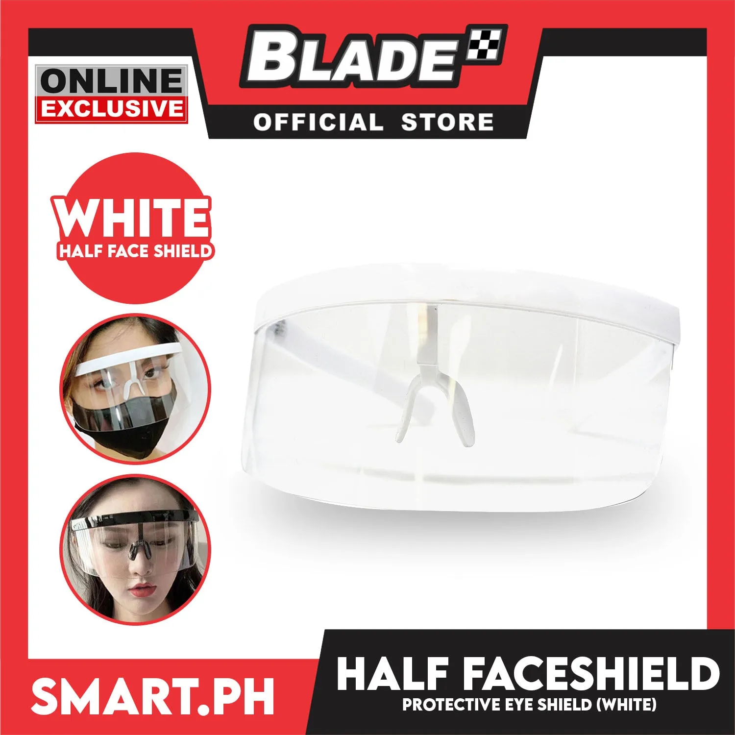 Face Shield Half Acrylic, Protection Windproof Clear View Half Face Eye Shield Multifunction Travel HD Lenses Outdoor (White)