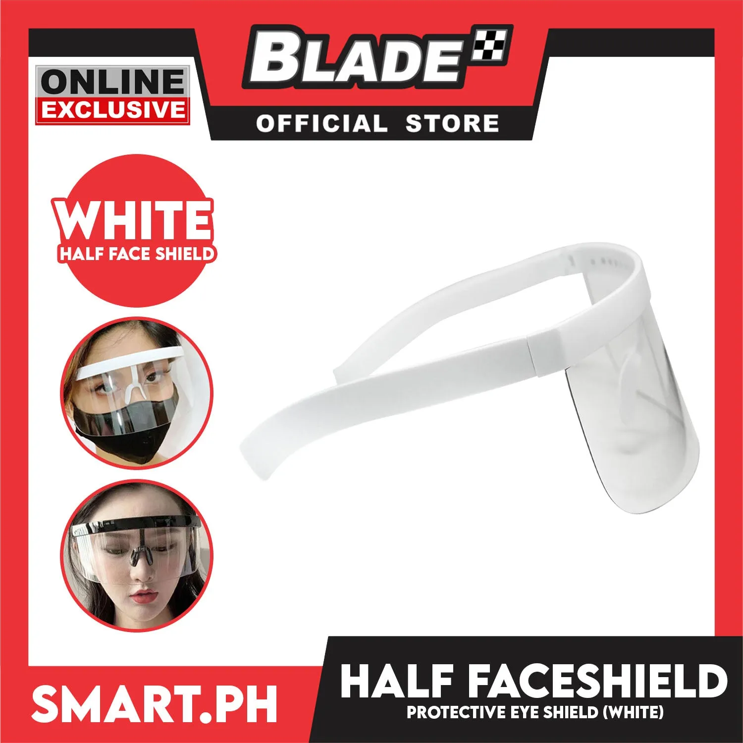 Face Shield Half Acrylic, Protection Windproof Clear View Half Face Eye Shield Multifunction Travel HD Lenses Outdoor (White)