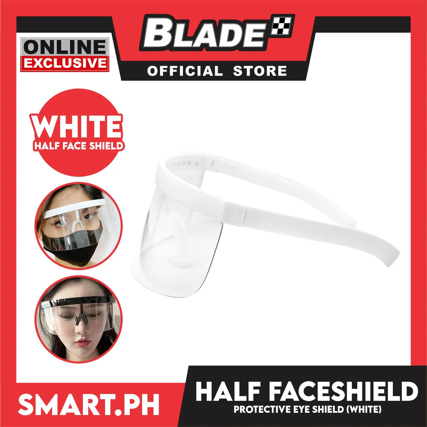Face Shield Half Acrylic, Protection Windproof Clear View Half Face Eye Shield Multifunction Travel HD Lenses Outdoor (White)