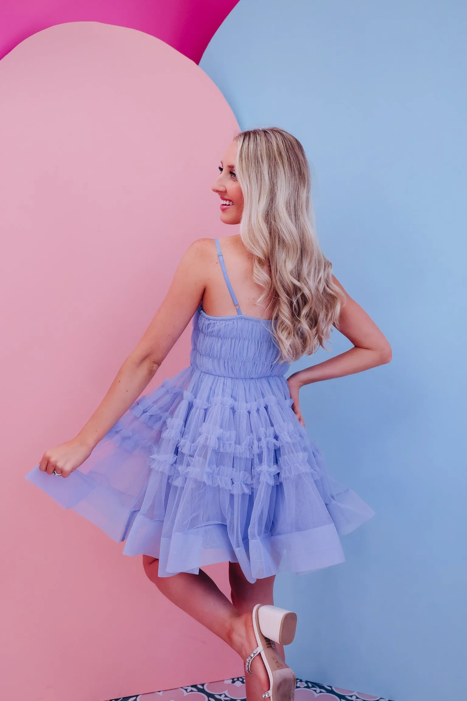 Fancy Frills Mesh Mini Dress - Light Blue