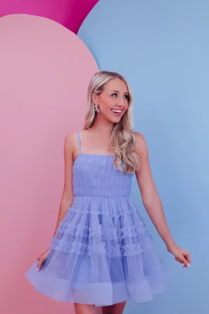 Fancy Frills Mesh Mini Dress - Light Blue