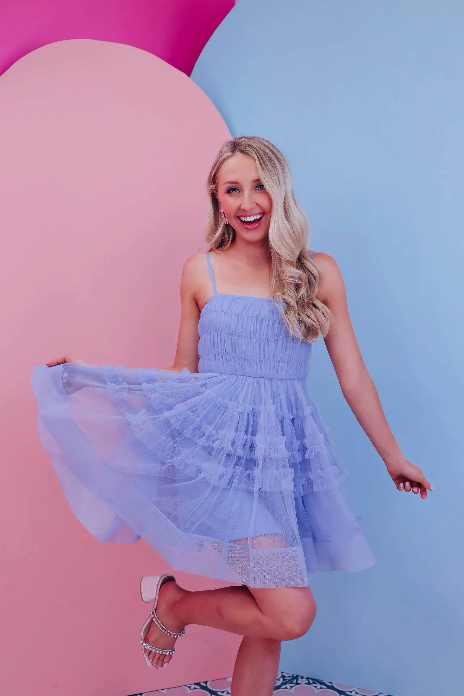 Fancy Frills Mesh Mini Dress - Light Blue