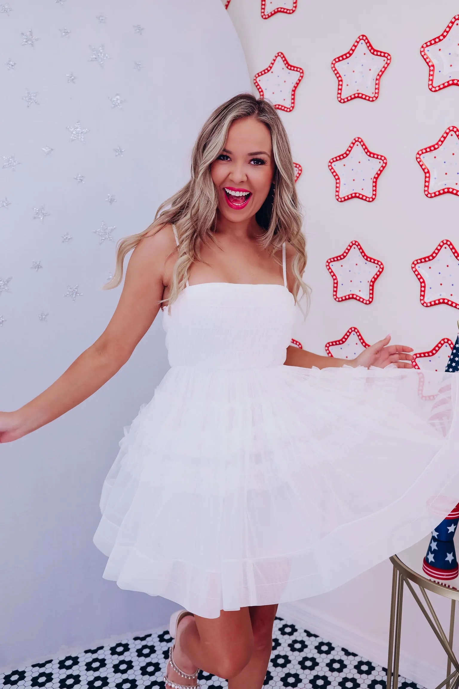 Fancy Frills Mesh Mini Dress - White
