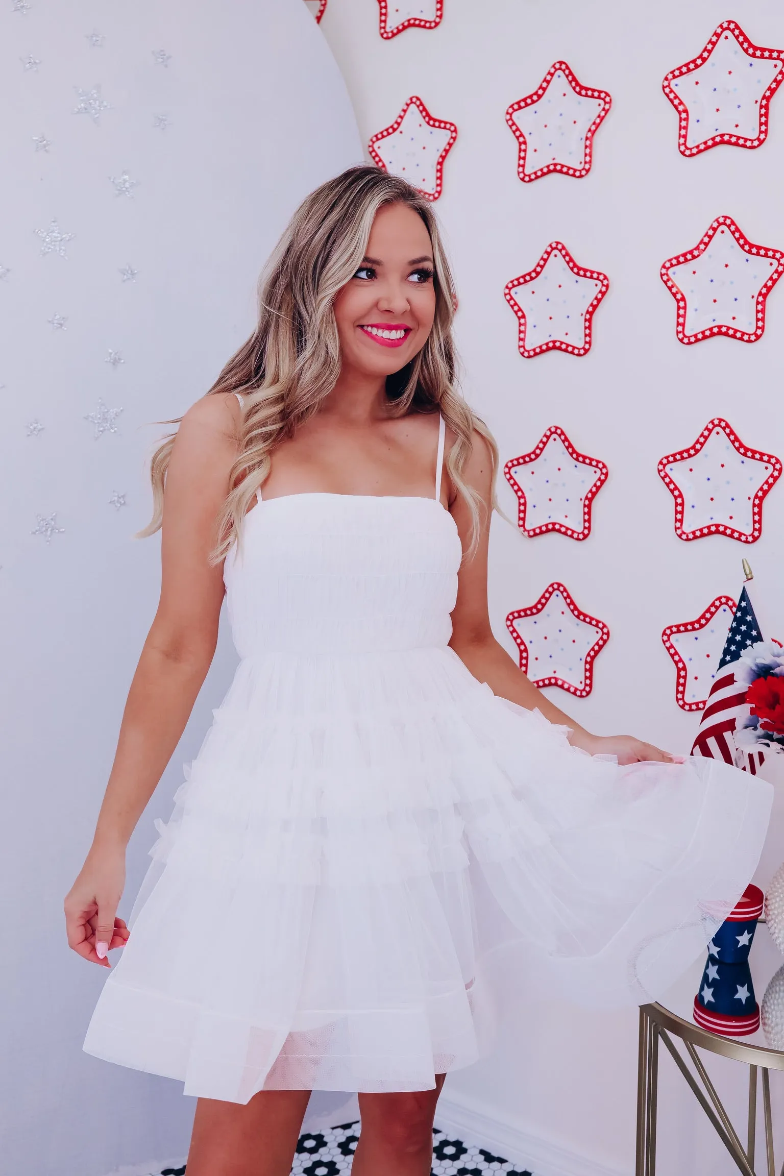 Fancy Frills Mesh Mini Dress - White