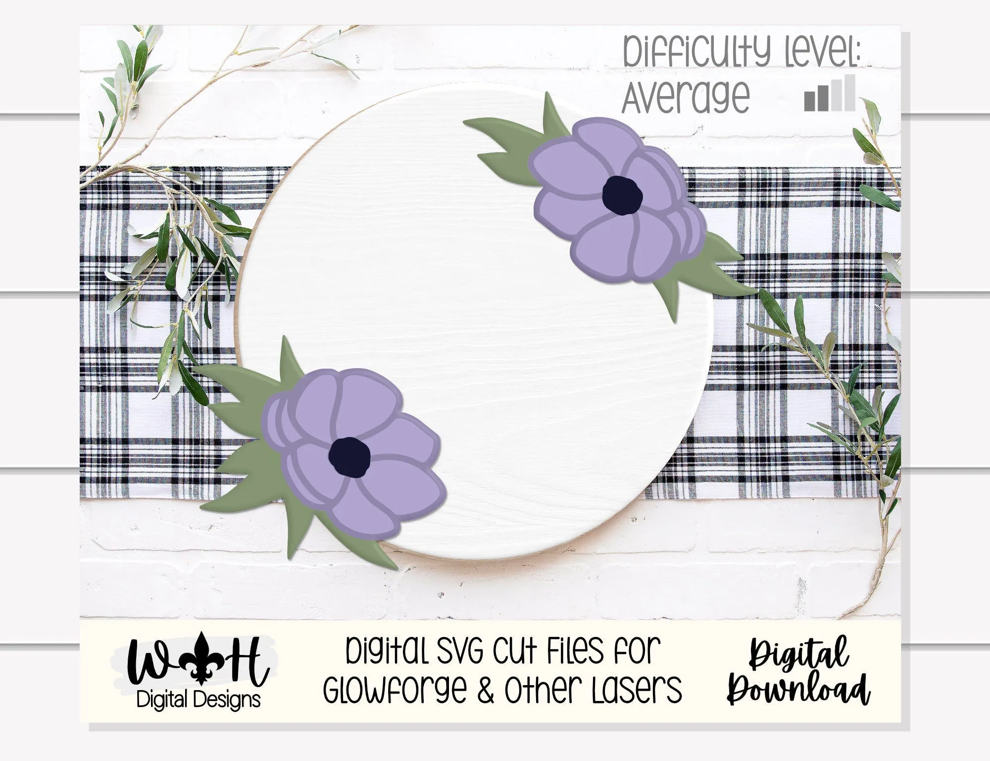 Farmhouse Spring Magnolia Door Hanger Floral Round - Seasonal Sign Making and DIY Kits - Cut File For Glowforge Lasers - Digital SVG File