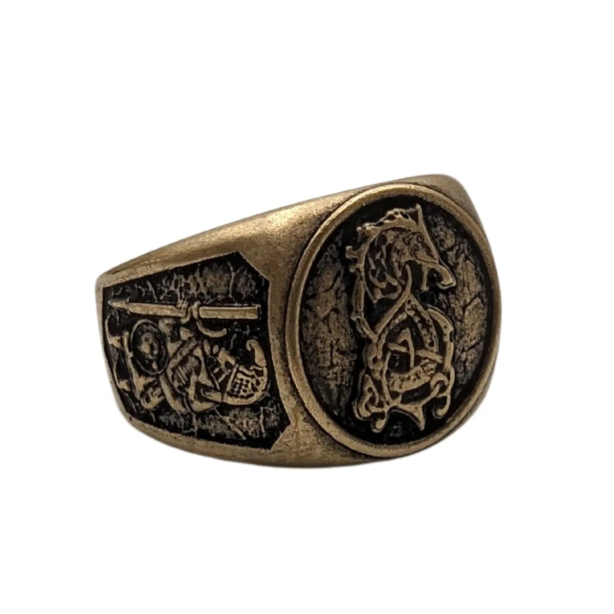 Fenrir wolf signet bronze ring