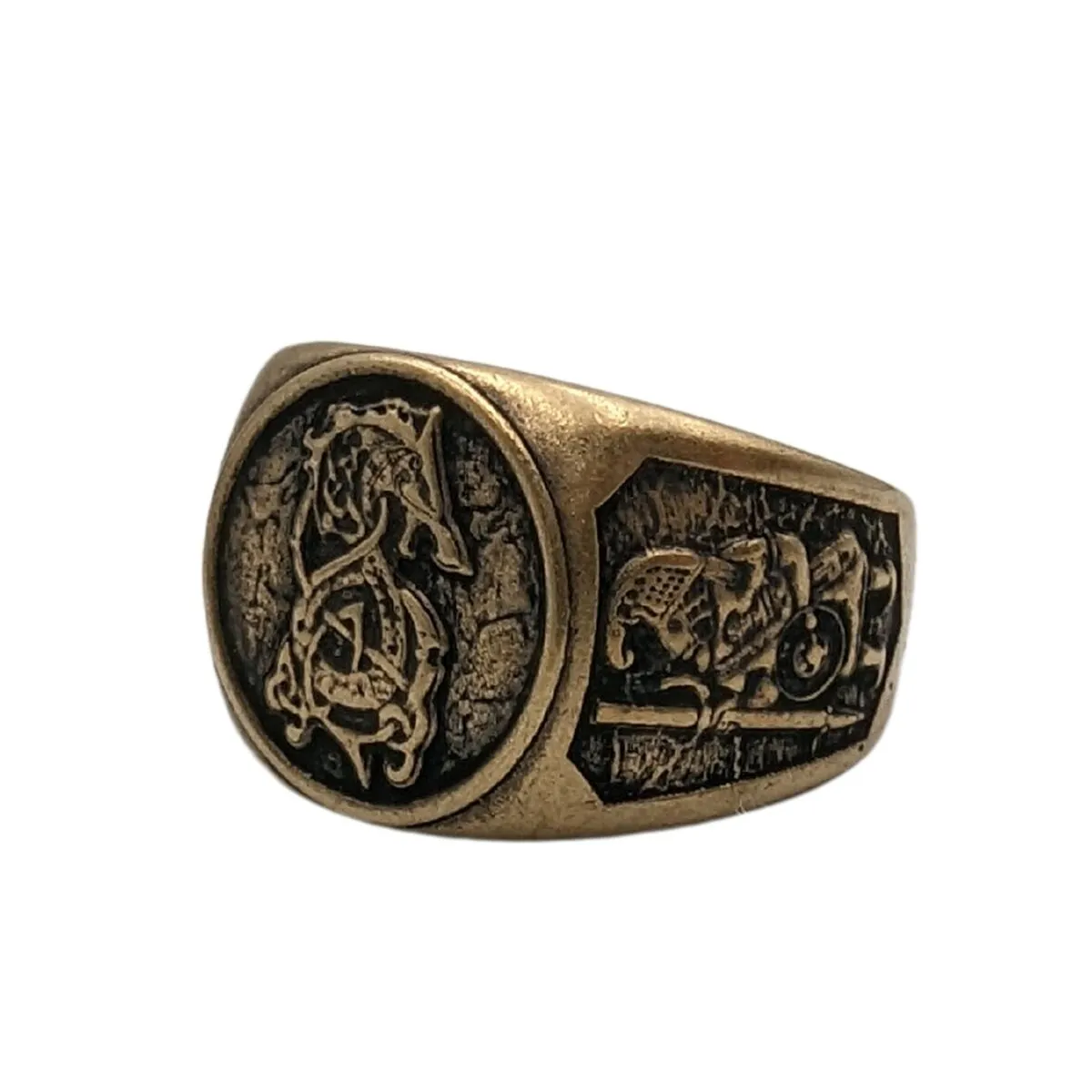 Fenrir wolf signet bronze ring