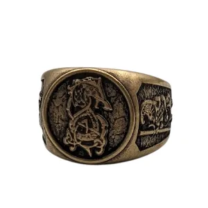Fenrir wolf signet bronze ring