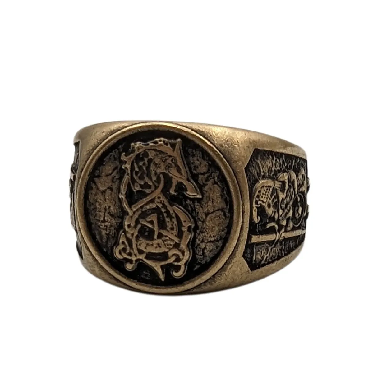 Fenrir wolf signet bronze ring
