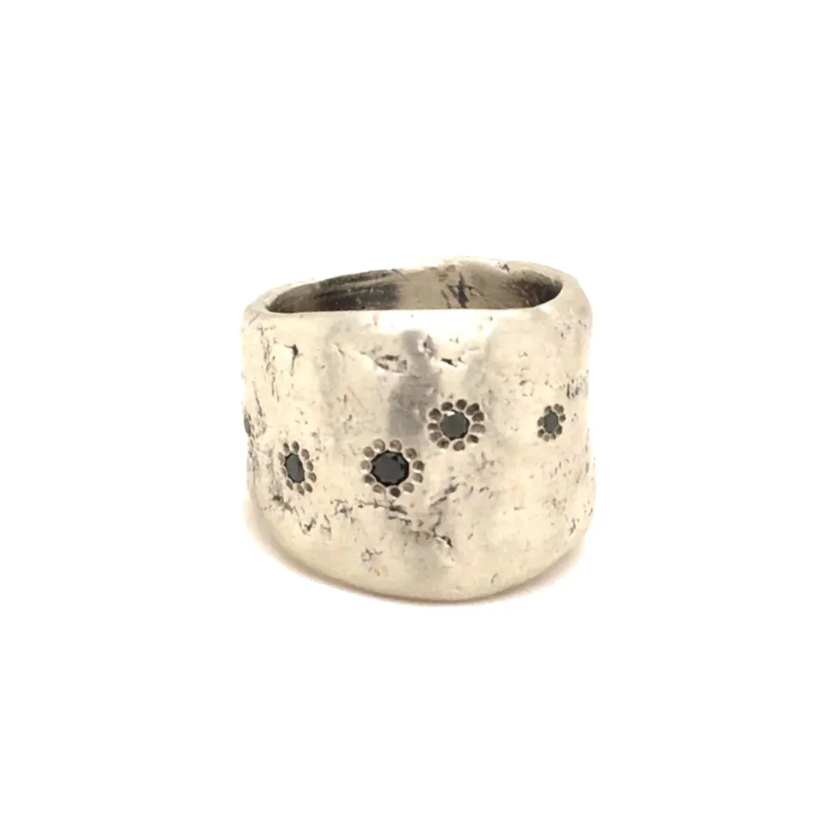 Five Elements Silver Ring with Black Diamonds