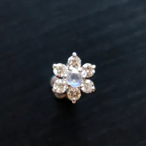 Floral Moonstone and Diamond Cluster Stud