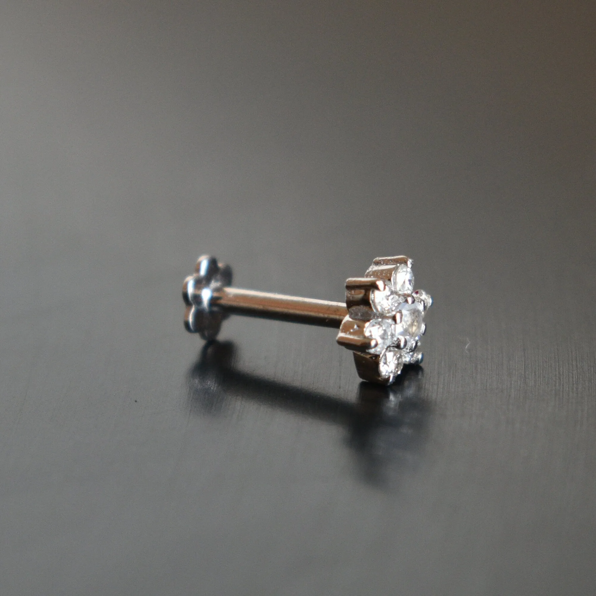 Floral Moonstone and Diamond Cluster Stud