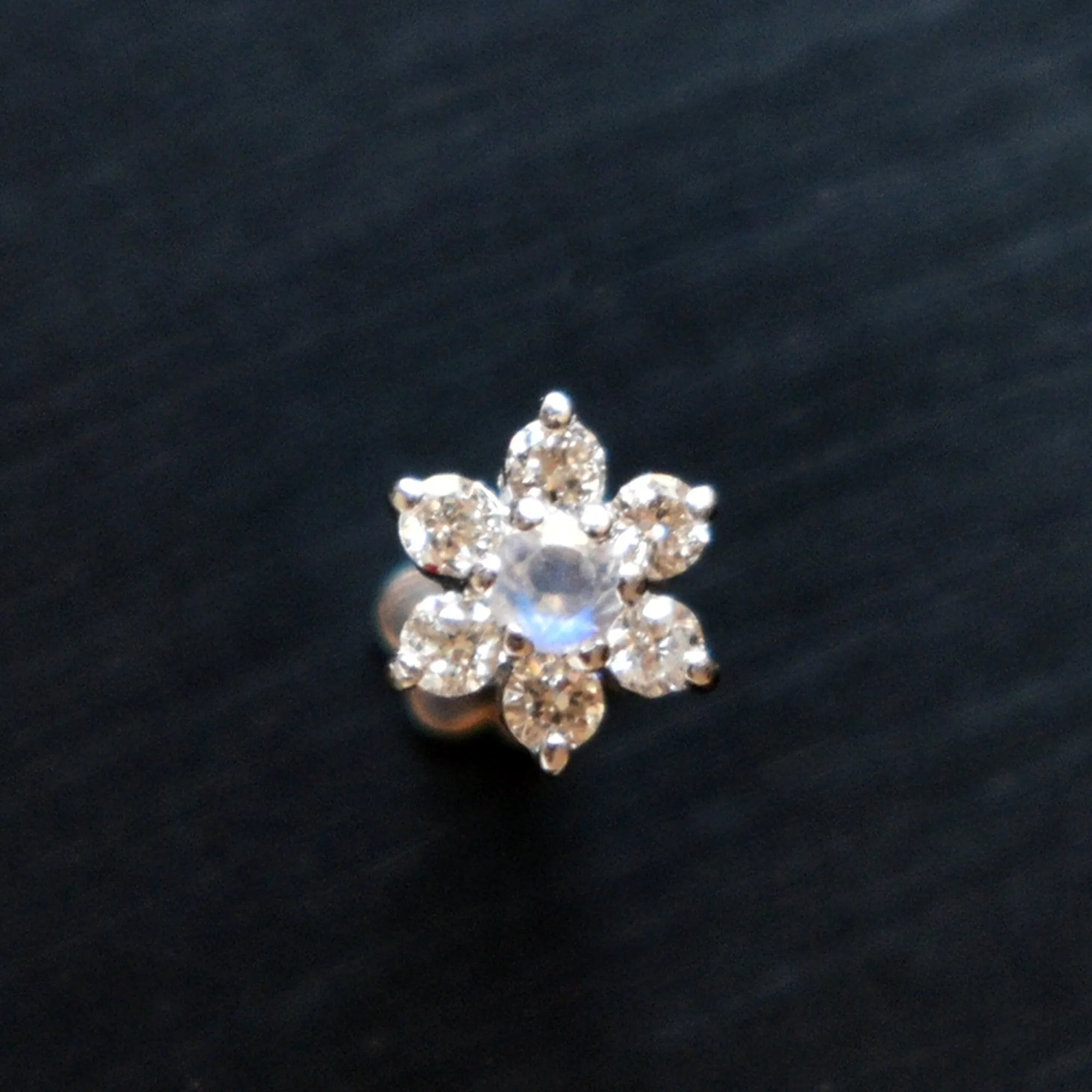 Floral Moonstone and Diamond Cluster Stud