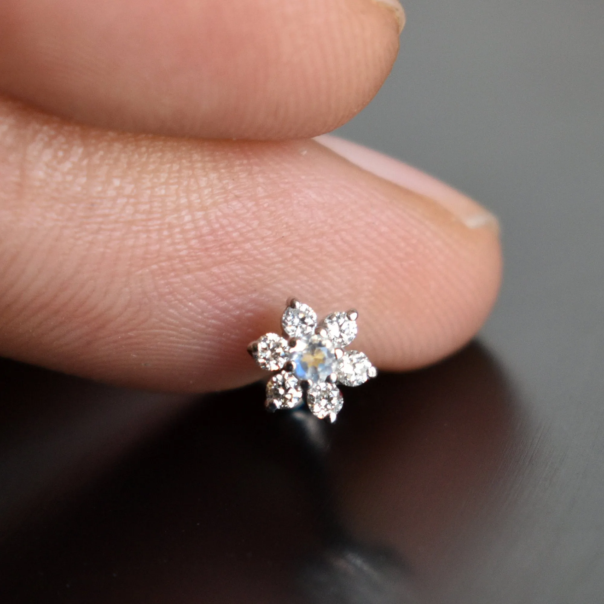 Floral Moonstone and Diamond Cluster Stud