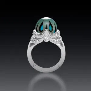 Galatea by Artist Diamond & Pearl Turquoise Designer Ring 14k W. Gold Size 7.25. #v37646.sc