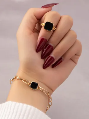 Geo Decor Bracelet & Ring  - Black- FD ⚡