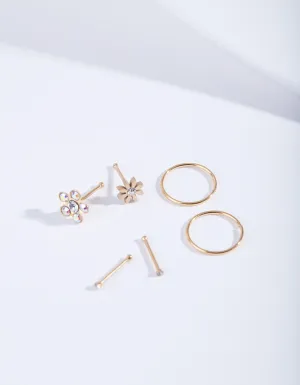 Gold Flower Nose Jewellery 6-Pack